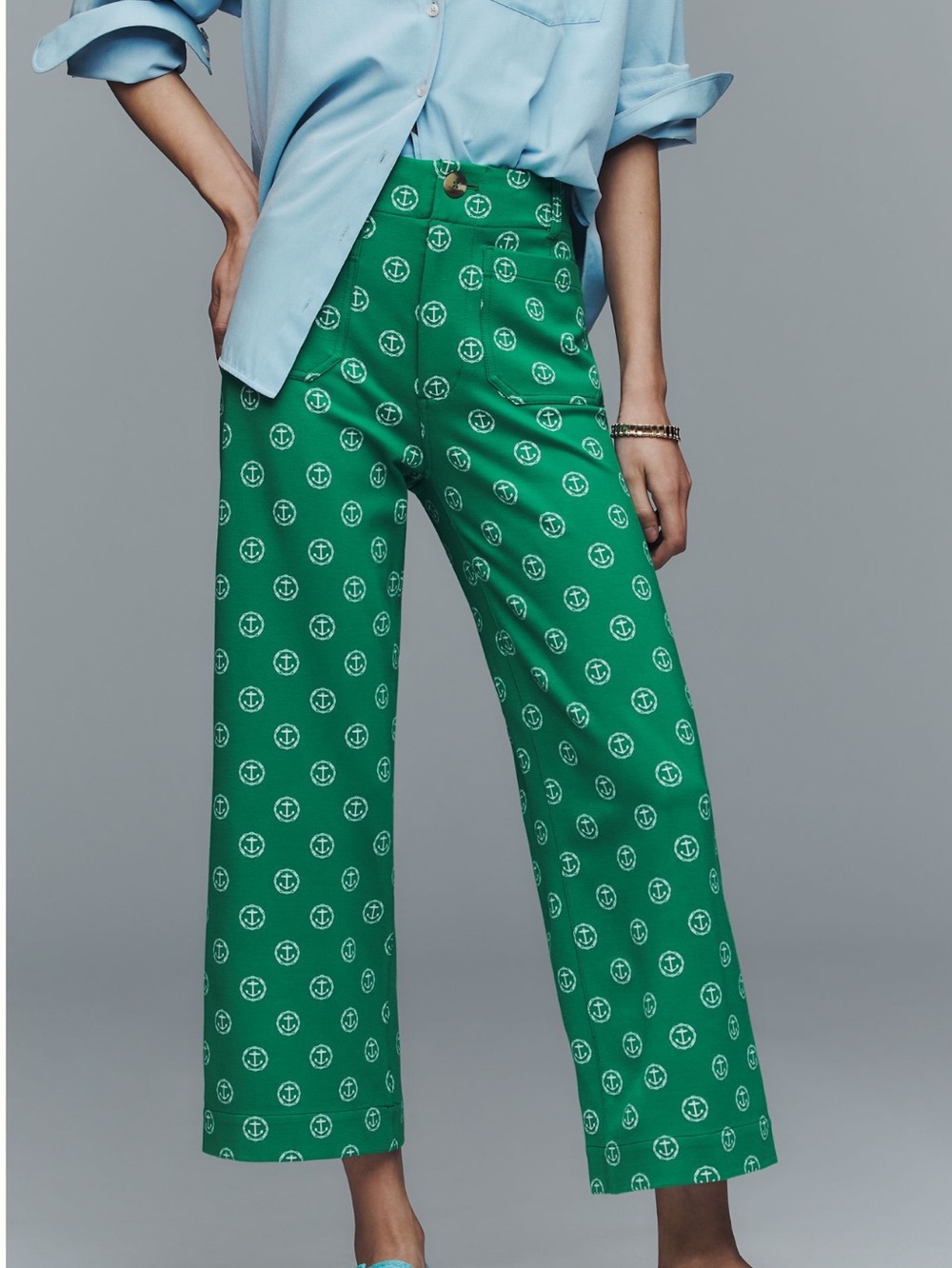 ⚓️Anthropologie Colette Pants Maeve Cropped Wide Leg Ponte New 27 Green Anchor